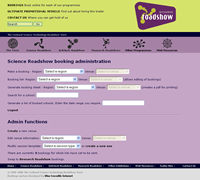 Science roadshow bookings system image